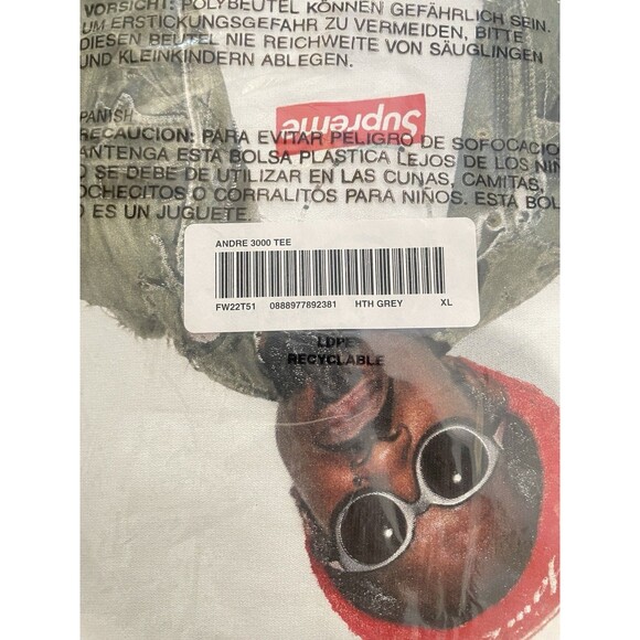 Supreme x Andre 3000 Tee Heather Grey FW22 FW22 T-Shirt Box Logo XL NEW - Picture 3 of 4